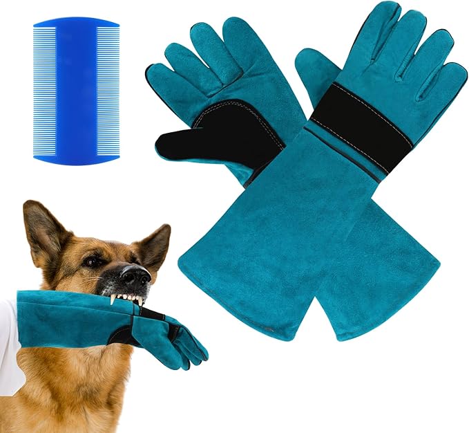 Animal Handling Gloves, Bite Proof Cat Gloves, Pet Leather Glove Cat Scratch with Pet Comb, Multipurpose for Rose Pruning, Gardening, Pets Grooming
