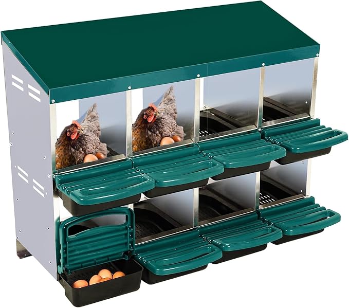 Chicken Nesting Boxes, 8 Holes Metal Chicken Egg Laying Box with Swing Perch and Rollout Egg Collection,for Various Chicken Breeds Without Stand - Green 0.8mm