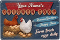Custom Name Chicken Coop Sign Farm Fresh Eggs Daily Raucous Roosters Happy Hens Retro Tin Metal Plaque Country Farmhouse Wall Decor For Backyard Poultry Lovers