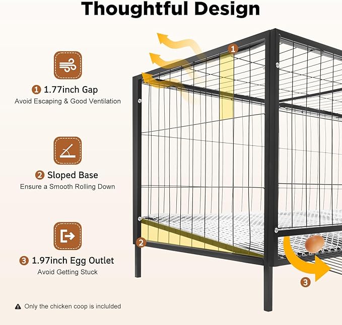 Chicken Coop Iron Large Durable Chicken Enclosure with Automatic Egg Collection, Top & Side Opening Doors,Portable Chicken Cage Pens for Rabbits Pigeons(47.24 * 22.83 * 24.41in)