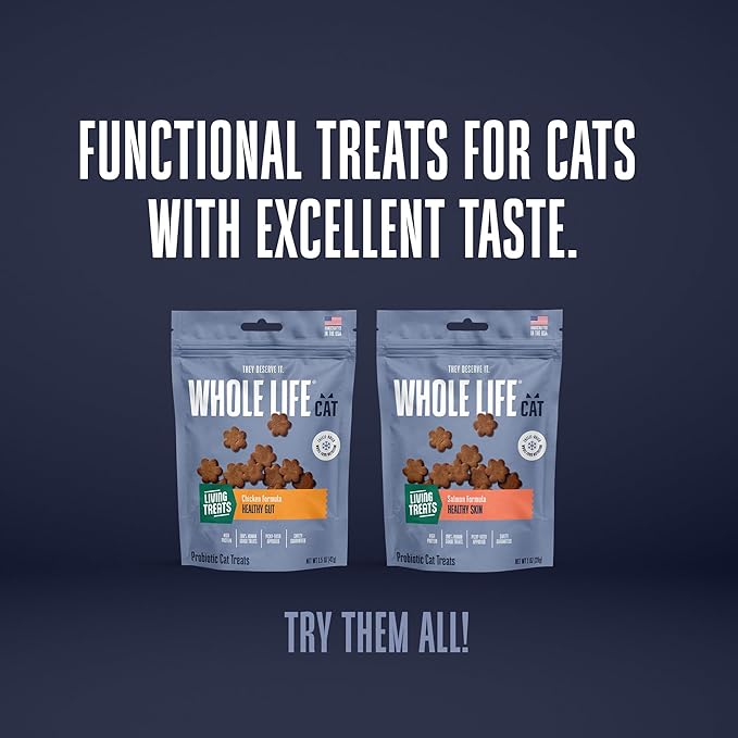 Whole Life Cat Living Treats for Cats – Human Grade Probiotics for Allergy & Itchy Skin Relief, Natural Digestive Support, Healthy Cat Snacks for Felines - Salmon & Yogurt, 1 oz (Pack of 1)