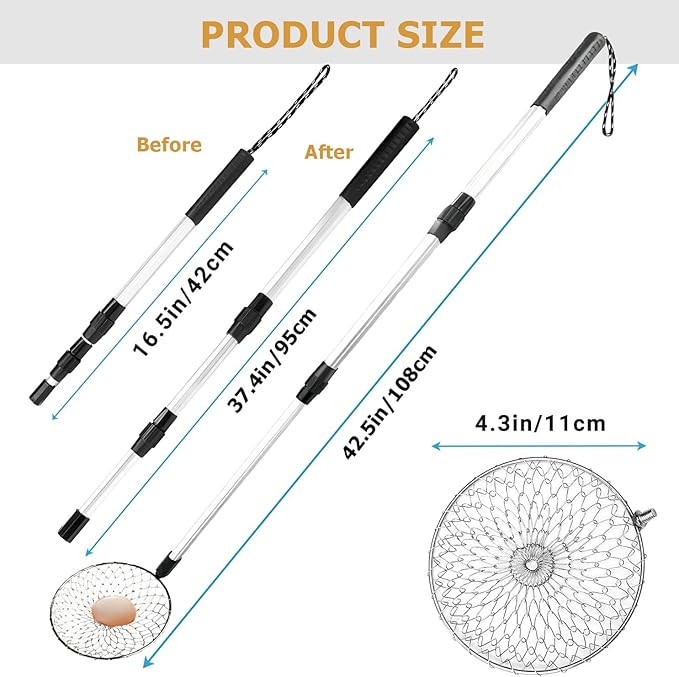 2Pcs Egg Grabber for Chicken Eggs - Extendable Stainless Steel Egg Picker Tool with Non-Slip Handle, Long Reach Egg Lifter for Collecting Fresh Eggs from Coop, Poultry Nest, and Farm Use(2, Black)