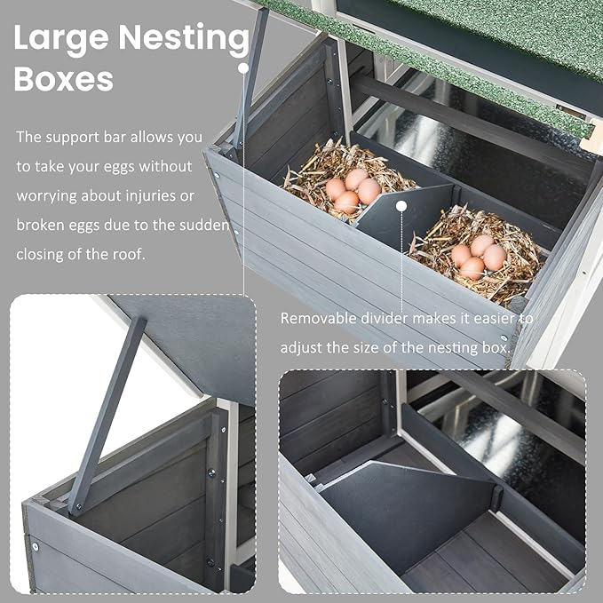 U-MAX Extra Large Chicken Coop with Run, 123" Wooden Chicken Coop 4-6 Chickens, Outdoor Hen House with Run & Removable Trays, Outdoor Hen Fence Poultry Pet Cage for Backyard, Grey