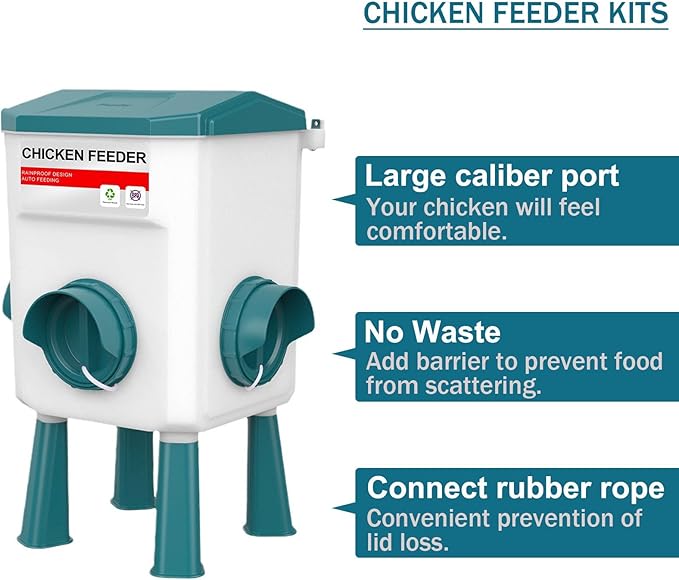 Float-Controlled Automatic Chicken Waterer & No Waste Feeder Kits - Chicken Coop Accessories, Poultry Waterer and Feeder, Two Buckets 3 Gallon/18-23 Pounds