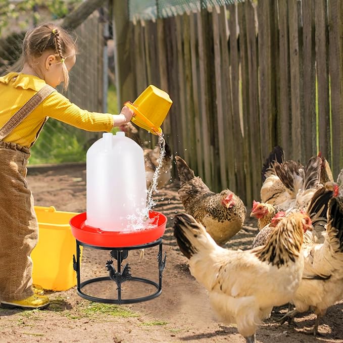 2pc Metal Stand for Chicken Feeder Waterer, Heavy Duty Chicken Water Feeder Stand Holder, Iron Chicken Feeder Buckets Barrels Stand Support Rack for Coop Poultry Indoor Outdoor (Black)