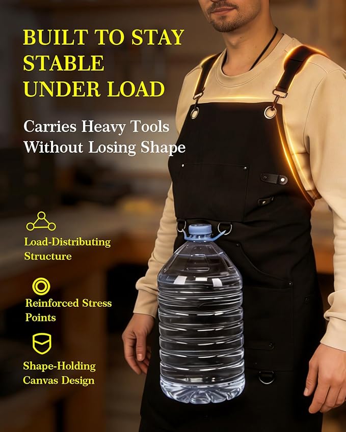 Heavy Duty Canvas Tool Aprons for Men: 6-Pocket, with Quick-Release Buckle, Ergonomic X-Cross Back, Adjustable Waist 28"–71", Mechanics Apron for Men, Ideal for Woodworking, Workshop, DIY & Carpentry
