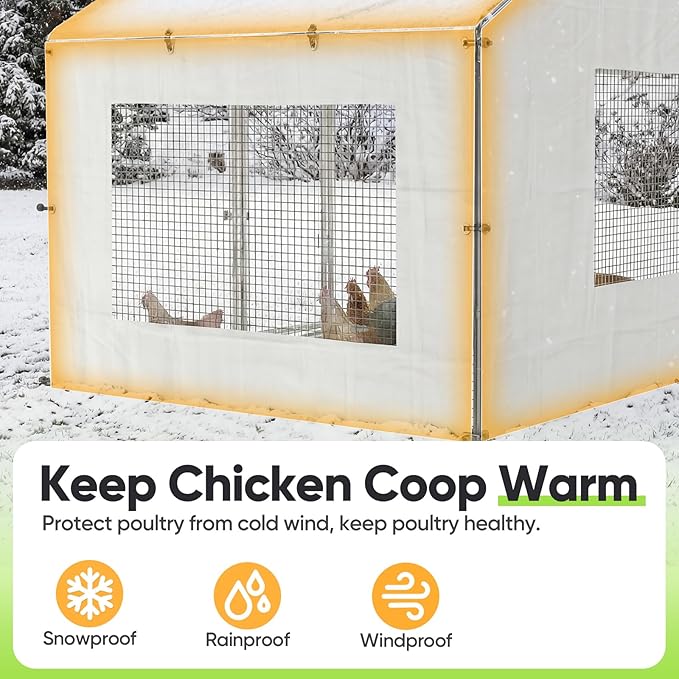 Quictent 6.6x4 FT Chicken Coop Cover Heavy Duty Winter Wrap with Window, Waterproof Chicken Run Tarp, Windproof Insulation Shield, 20 Ball Bungees (Side Panels, 2 Packs)