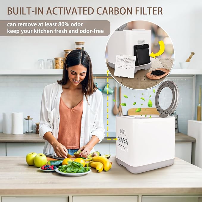 Composter Upgraded Electric Kitchen composting Machine converts Food Waste into Compost Without damaging Roots and Stems -3.8L Odor Absorbing countertop with Visible Glass Cover and Low Noise