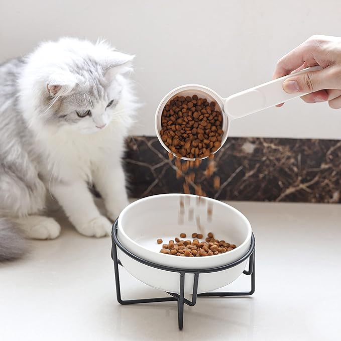 Melamine Pet Food Scoop, Cat Food Measuring Cups, Comfortable Long Handle Scoop for Dog, Cat, Ferret and Rabbit Food, 1 Cup Size Pet Food Feeding Scoop Dishwasher Safe (White