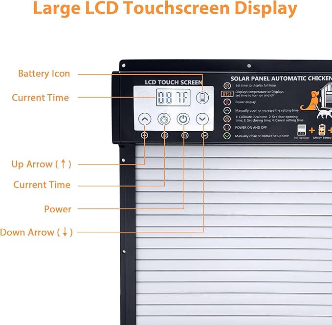 Automatic Chicken Coop Door Solar Powered with Timer & Light Sensor, Motion Sensor, LCD Display & Remote Control, Weatherproof Chicken Door for Chicken, Ducks, Rabbits