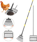 2pcs adjustable heavy 10 inch wide shovel area of chicken scooper for poop（36.6-61.8"long）and 11 tooth chicken coop rake（36.7-73"long）. Suit for cleaning chicken coops, racecourses, and sheep pens