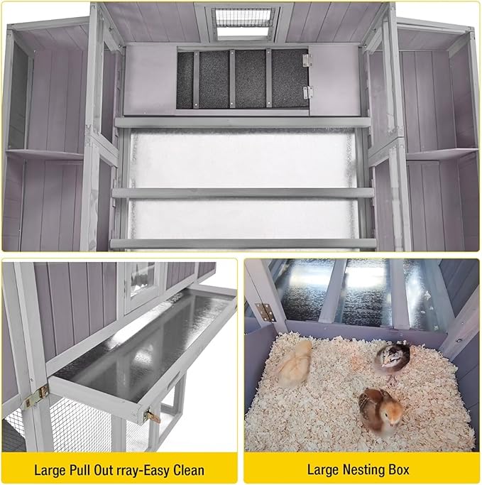Aivituvin Chicken Coop Double Folding Fir Wood Chicken House with Large Nesting Box Poultry Cage Upgrade with Strong Iron Frame, Durable & Waterproof for 4-6 Hens Duck Coop