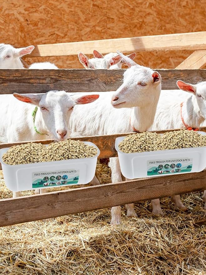 2Pcs Chicken Feeder Hanging Goat Feeder Hanging Feed Trough BPA Free Chicken Feeder Easy to Install Poultry Feeder Poultry Feeding Container Water Bucket for Chicken Duck Goat (White)