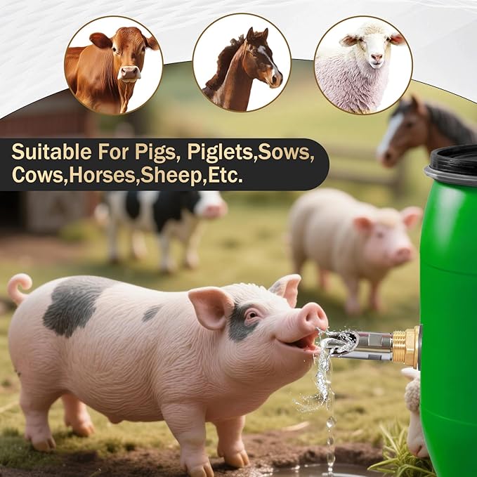 Pig Water Nipple，Pig Nipple Waterer for Barrel Kit，Automatic Pig Nipple Drinkers Kit，Piglets Nipple Feeders ，Hog Feeder Nipple
