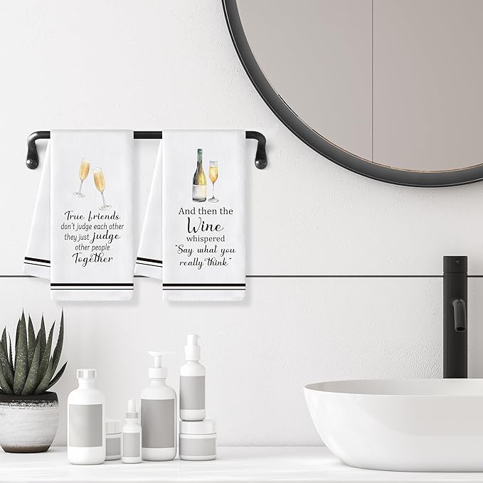 GROBRO7 Funny Wine Hand Towel - 6Pcs Wine Theme Kitchen Decorative Soft Polyester Dish Towels for Bar Dining Room Bathroom Home Party Decor, Housewarming Gift for Hostess Men Women