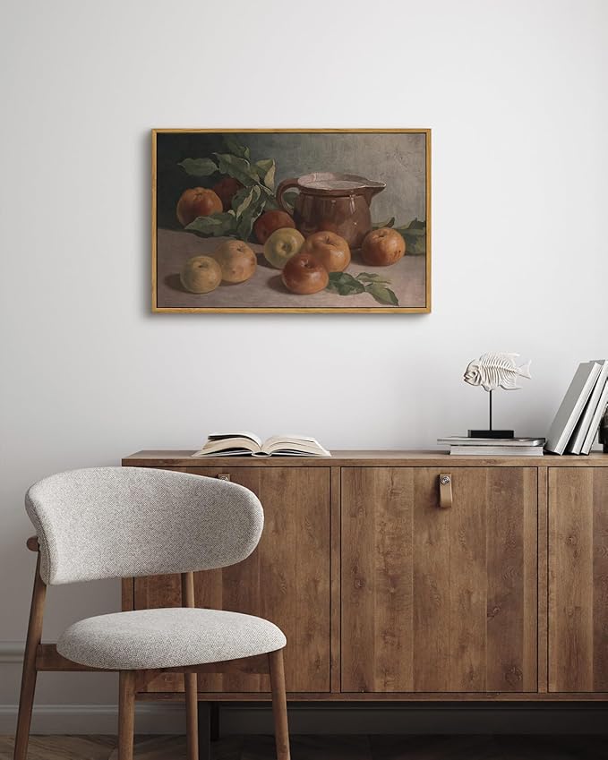 InSimSea Framed Canvas Wall Art Vintage Aesthetic Room Decor, Harvest Apples Still Life Oil Painting Artwork Abstract Wall Pictures Prints, Farmhouse Fruit Wall Decor Bedroom Kitchen 16x24in