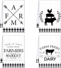 Geyoga 4 Pcs Chicken Kitchen Towels Rooster Dish Hand Towels Farm Animal Cow Vintage Rustic Tea Cloth for Spring Easter Bathroom Farmhouse Decor Gifts, 16 x 24 Inch(White, Black,Farm)