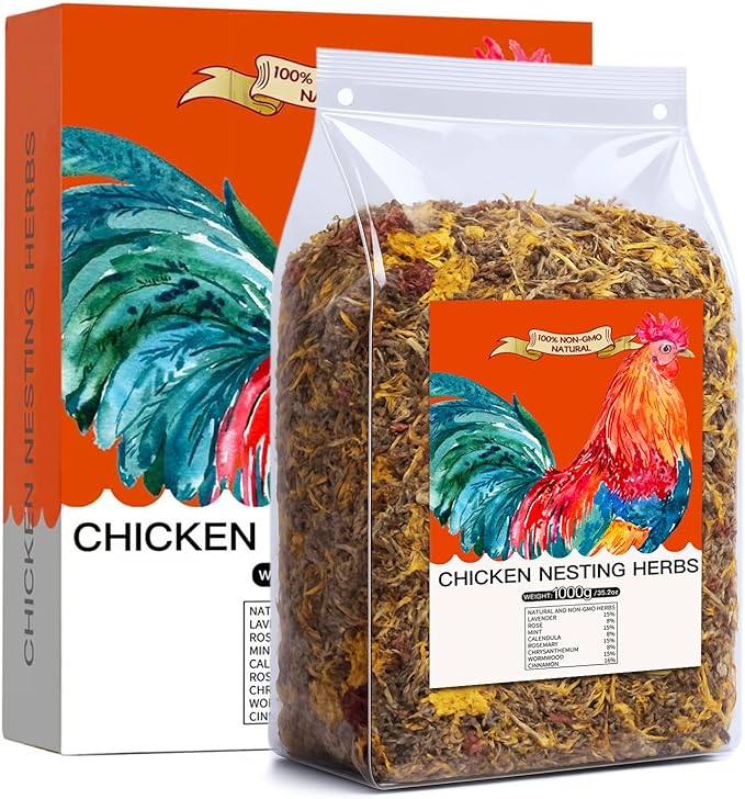 35 Oz Chicken Nesting Coop Boxes Pads Herbs Natural Roost Poultry House Incubator Grit Flowers Lime Hemp Bedding Refresher for Coop Freshness Promote Egg Laying Help Smell Box Packaging