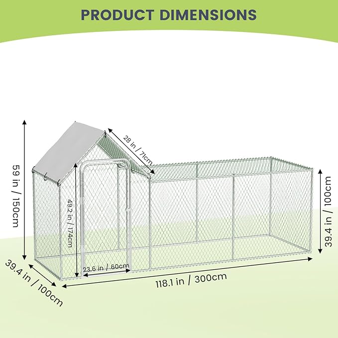 Large Metal Chicken Coop, Chicken Run for Yard with Waterproof and Anti-UV Cover, Walk-in Chicken House for 8/10 Chickens, Rabbits Duck Outdoor Farm Yard