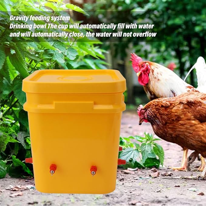 High Capacity Automatic Chicken Waterer Bowl with 12L Handheld Bucket Gravity Watering System for Quail, Easy Installation - Durable Plastic (Bucket + Butt Red Head)