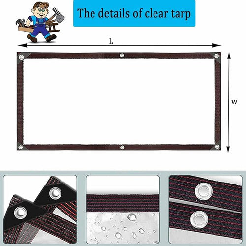 11x15 FT Clear Tarp - Heavy Duty Waterproof Plastic Tarps with Grommets, Outdoor Garden Rainproof Covering, Transparent Tarpaulin for Patio Enclosure Roofs Greenhouse Plant Chicken Coop Cover