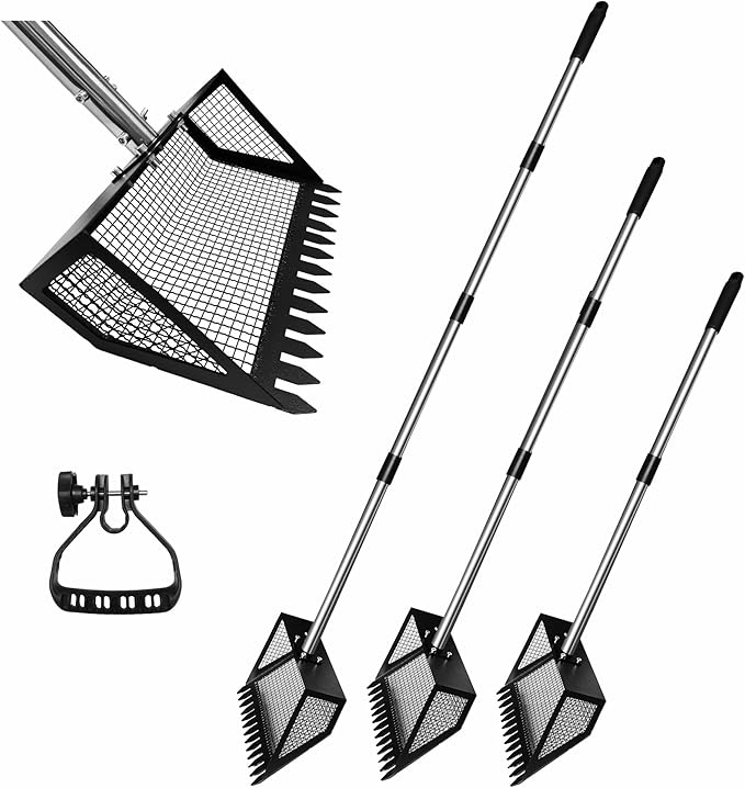 10" Chicken Poop Scooper & Rake Pooper Scooper Head for Sand Chicken Litter Scoop with Handle Litter Sifting Shovel with 29" to 56" Adjustable Handle Chicken Coop Accessories Tool for Clean