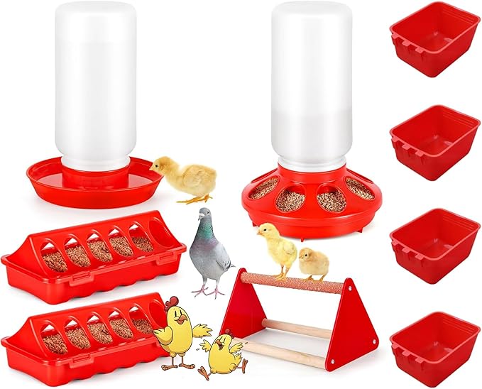 9pcs Chick Feeder and Waterer Kit, Baby Chick Starter Kit with Chick Perch for Small Poultry Ducks Quail