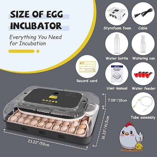 Sailnovo Incubators for Hatching Eggs 70 Egg Incubator with Auto Egg Turning & Auto Humidification, Temperature Control, Incubator for Chicken Duck Quail Eggs, Perfect for Lab School Farm, Gray&Yellow