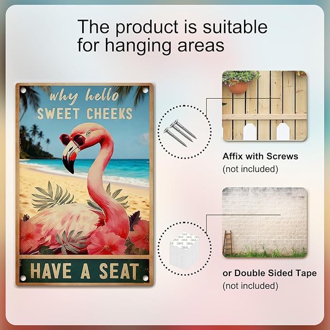 Flamingo Wall Art – Funny Retro Flamingo Poster, Tropical Wall Decor for Living Room, Vintage Art, Perfect for Bathroom or Bedroom 12x8 Inch