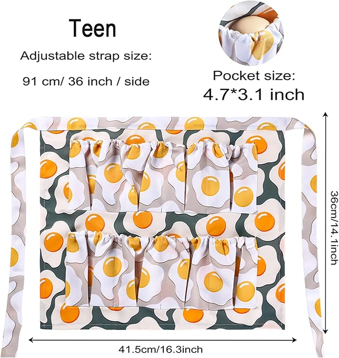 Egg Apron, Egg Collecting Egg Gathering Apron for Fresh Eggs Gift for Women Children(8 Pockets Fried Egg)