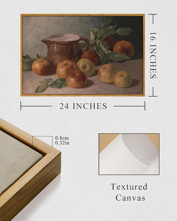 InSimSea Framed Canvas Wall Art Vintage Aesthetic Room Decor, Harvest Apples Still Life Oil Painting Artwork Abstract Wall Pictures Prints, Farmhouse Fruit Wall Decor Bedroom Kitchen 16x24in