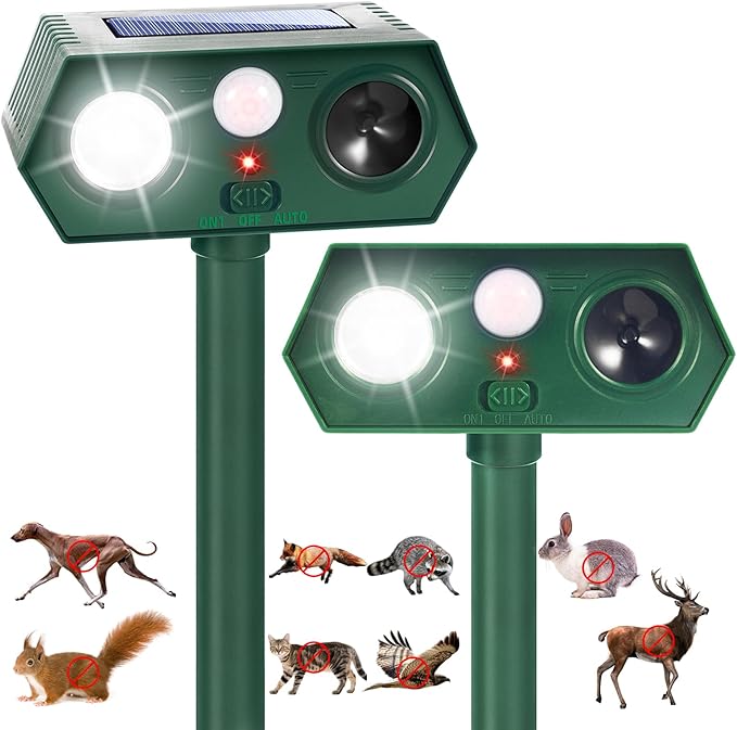 2026 Sonic Fortress Pro Deer Repellent Devices, Racoon Repellent Outdoor Squirrel Fortress Pro IP65 Animal Repeller Cat Deterrent with Motion Sensor&Flash Light to Scare Dog Out of Garden Yard(2Pack)