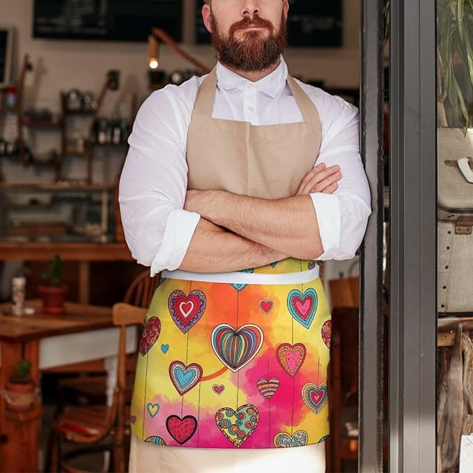 Short Aprons for Servers Unisex Chef Works Waitress Apron with 3 Pockets
