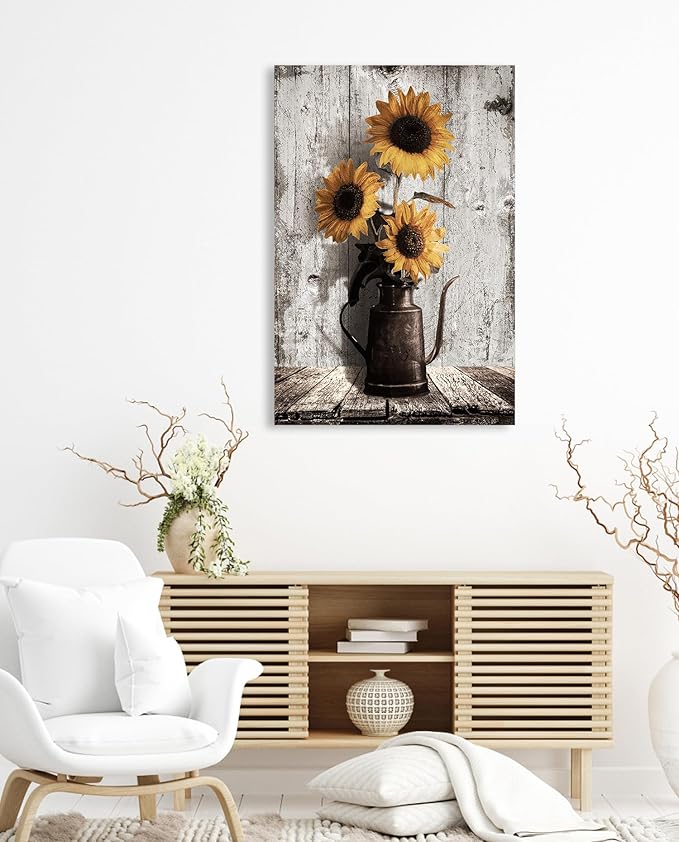 Sunflower Pictures Kitchen Wall Decor: Yellow Sunflower Paintings Rustic Farmhouse Wall Art Canvas Prints Vintage Posters Country Bathroom Decor Modern Artwork Wall Hanging Decor 16x24 Inches