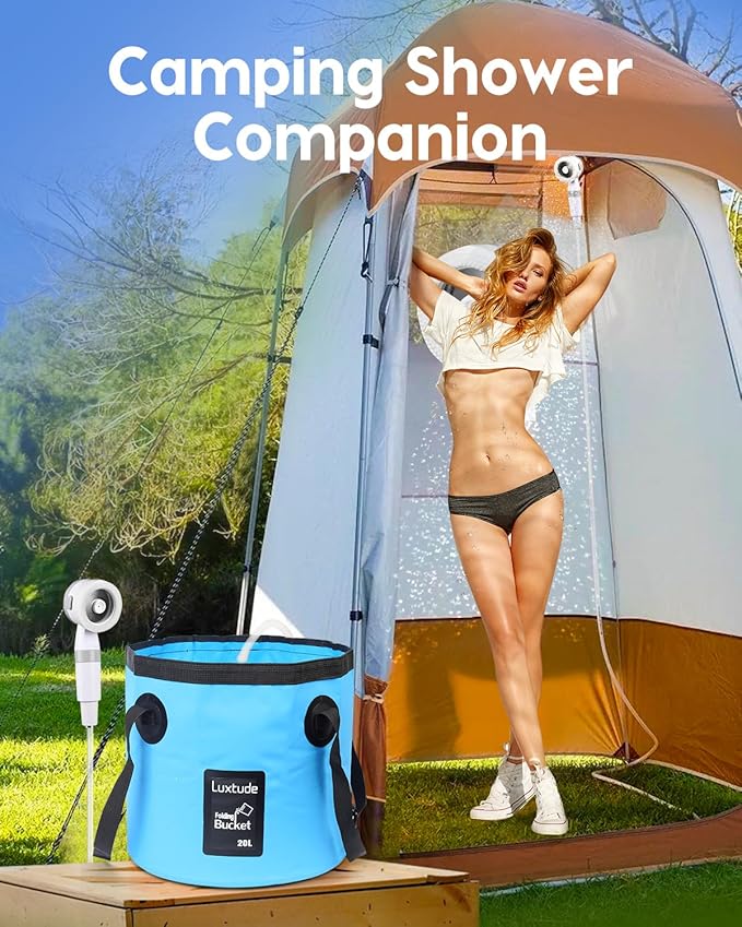Luxtude Collapsible Bucket with Handle, Portable 5 Gallon Bucket for Camping, Fishing, Beach, Gardening, RV & Outdoor Emergency, Heavy-Duty & Ultra Lightweight Water Storage Container