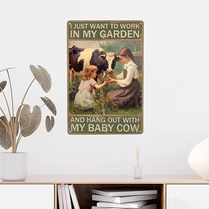 Vintage Farm Cow Metal Tin Sign - Garden Decor, 12''X 8''