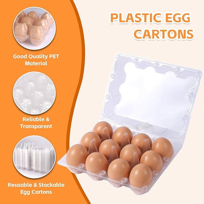 100 Pack 3x4 Plastic Egg Cartons Cheap Bulk 12 Count Clear, Reusable & Sturdy Design Eggs Carton Bulk Perfect for Family, Farm, Markets, Display (Egg Storage Containers)