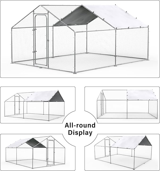Chicken Coop 2026 Upgraded, Large Metal Chicken Run, Chicken Pen/Cage with Waterproof and Anti-UV Cover, Walk-in Poultry Cage for Outdoor Yard Use