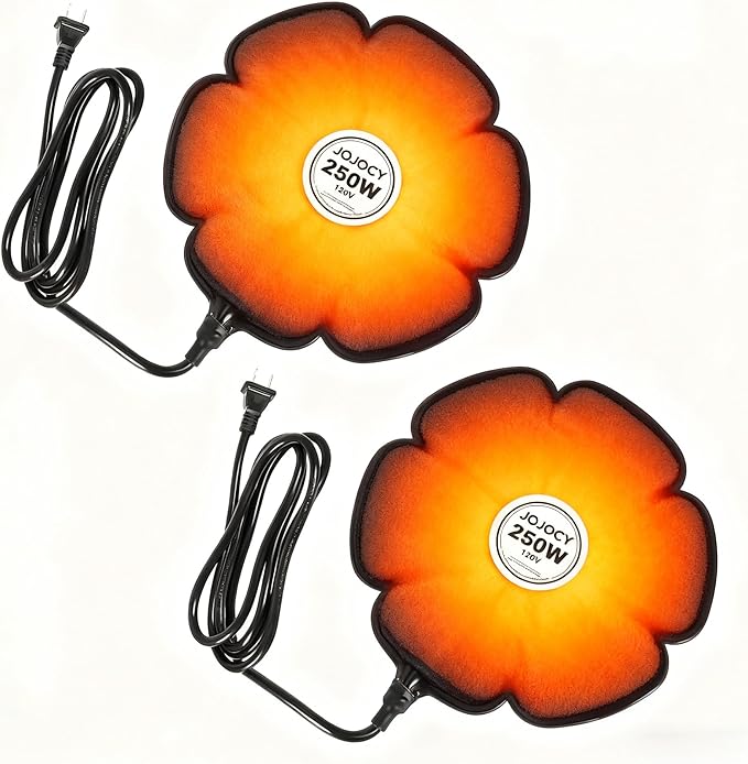 2 PCS Flower Shape 250W Submersible De-Icer for Livestock, Bird Baths, Fish Ponds, Winter Chicken Water Heater Warmer with Thermostat, 6.6ft Power Cord