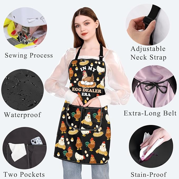 BDPWSS Chicken Apron In My Egg Dealer Era Egg Lover Gifts Cute Egg Gifts Cooking Kitchen Chef Baking BBQ Apron With Pockets