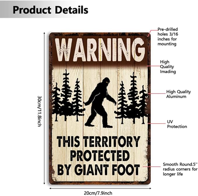 Bigfoot Signs Metal, Sasquatch Sign For Big Foot Bundle 2 Pieces Big Foot Yard Office Craft Room Living Room Wall Art Hanging For Backyard Man Cave 8x12inch