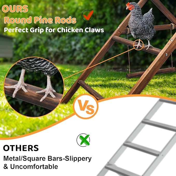 Pine Wood Chicken Perch with 2 Swings & Ladder, Multi-Level Chicken Roosting Bars for Backyard Coop, Roosting Bars for 10–12 Chickens, Easy to Assemble & Clean