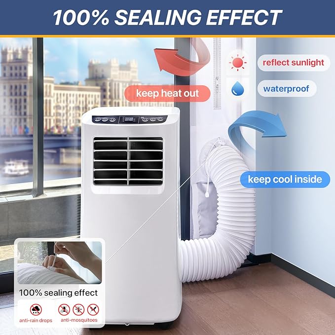 Loviga Portable AC Window Vent Kit for Sliding Door, 100% Sealing Portable Air Conditioner Window Kit Seal Kit for AC Unit Clothes Dryer, 9X91 Inch Length Adjustable, Waterproof, No Drilling