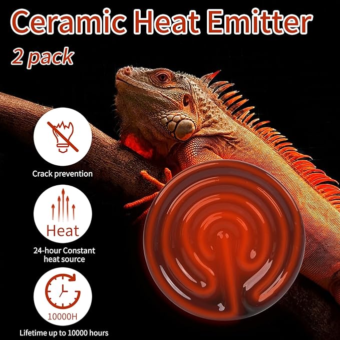 150W Ceramic Heat Emitter (2 Pack), Reptile Heat Lamp Bulbs, Ceramic Heater for Amphibian, Pet Brooder Coop, Chicken, Dog, Cat