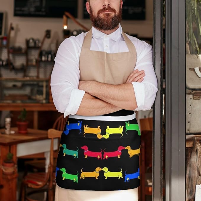 Server Waist Aprons Waitress Unisex Chef Works Half Apron with 3 Pockets