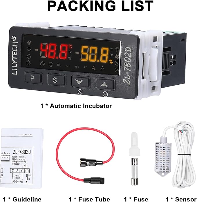 Automatic Incubator Multifunctional Temperature and Humidity Controller Digital Hygrostat Thermostat for Eggs Turning and PID Control
