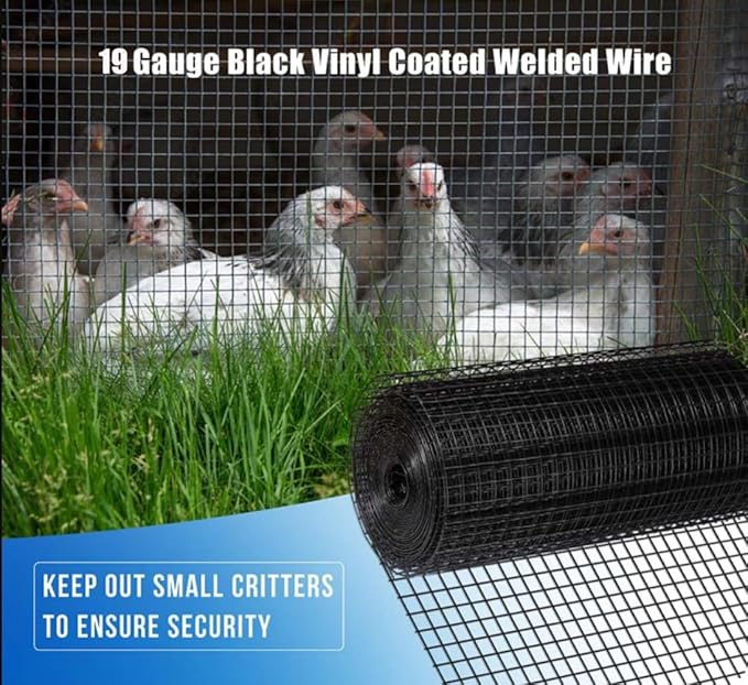 36" x 50' 1/4inch Hardware Cloth 19 Gauge, Black Galvanized Welded Wire Mesh Roll for Chicken Coop Fence, Poultry Netting, Garden Fence, Rabbit & Snake Cage, Heavy Duty Welding Fencing (36×50-19Gauge)