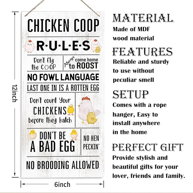 Chicken Coop Sign, Farm Decor, Chicken Hen House Decor, Decorative Wood Hanging Wood Plaque, Rustic Home Decoration, Farmhouse Hanging Decoration for Indoor Outdoor