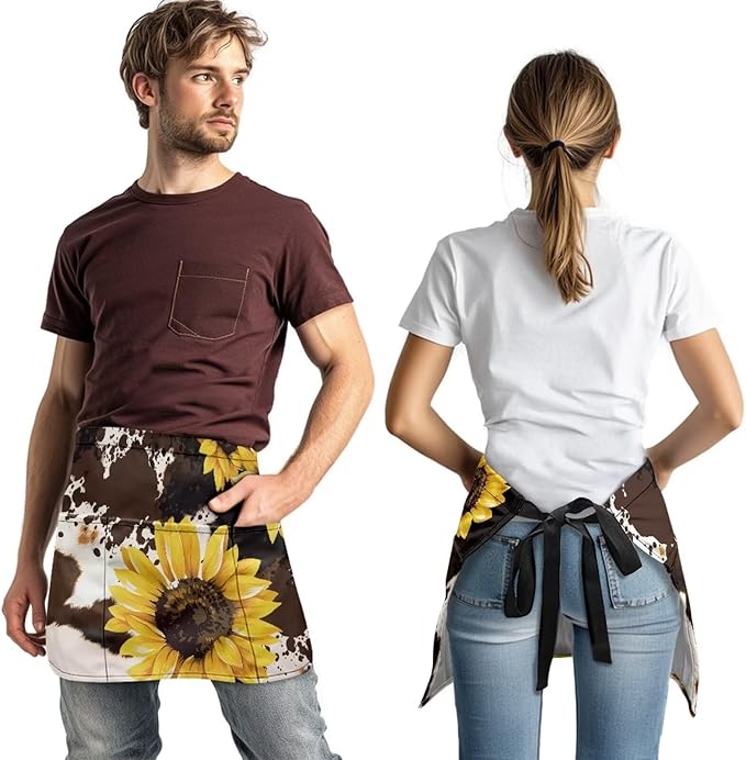 Waistress Apron with Pockets Coffee Waiter Apron Long String Chef Half Aprons for Cooking Kitchen Hairdresser