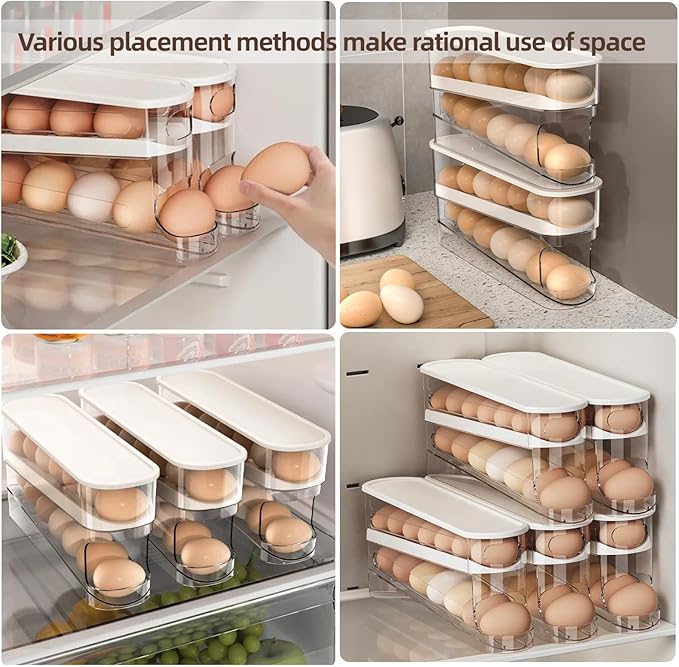 Auto Rolling Egg Dispenser for Refrigerator, Space-Saving Fridge Egg Organizers and Storage with Lid, Egg Tray for Countertop, Kitchen & Outdoor Use